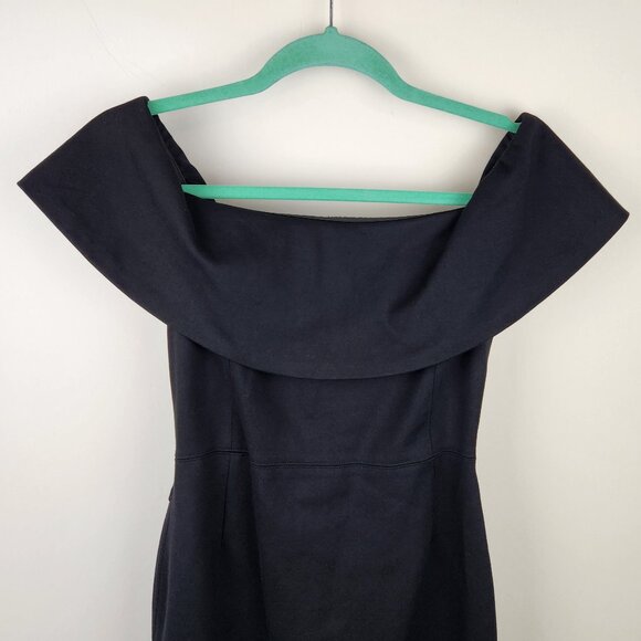 Aritzia Babaton Ruslan Off-The-Shoulder Midi Dress Black LBD Cocktail sz 4 - Picture 4 of 10